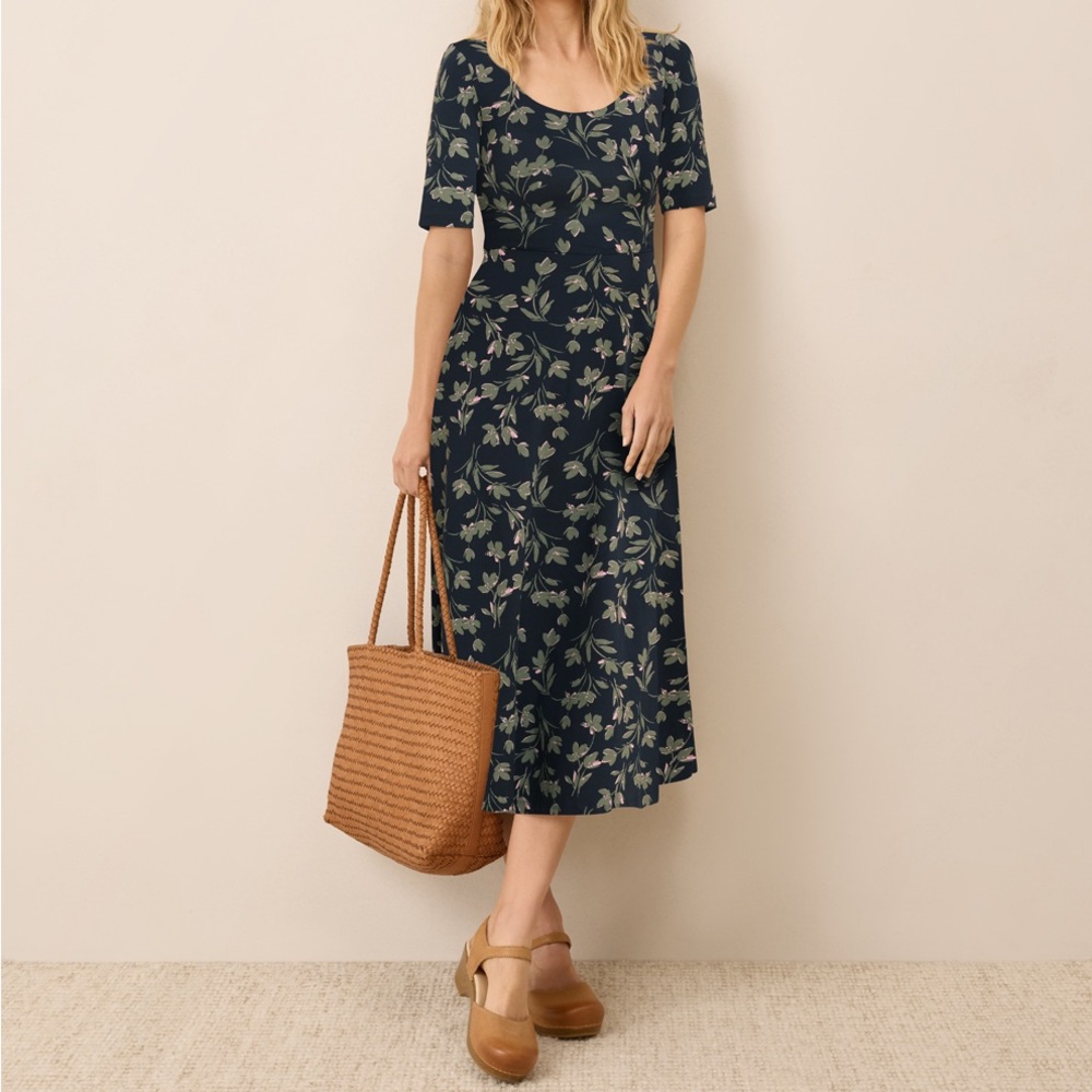 Pact Navy Floral Painted Petals Midi Dress size small